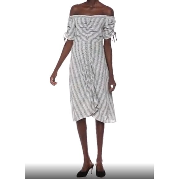 Sam Edelman Off-The-Shoulder Plaid Dress Midi 6 - Picture 3 of 9